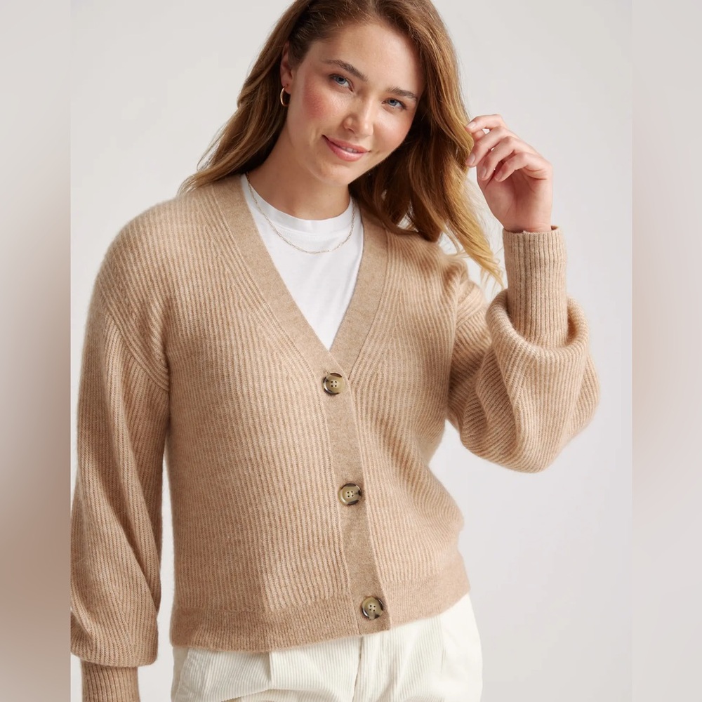 Quince Baby Alpaca-Merino Cropped Cardigan in Camel Women's Cardigan Sweater L - Picture 5 of 16
